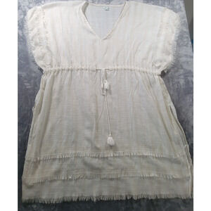 Aerie Womens XS Gauze Semi Sheer Beach Cover Up Tunic Beige Cream